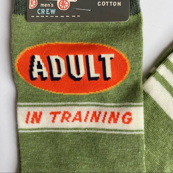 Men’s crew socks from Blue Q in size Men’s 7-12 “Adult in Training” NWT New - Picture 3 of 9